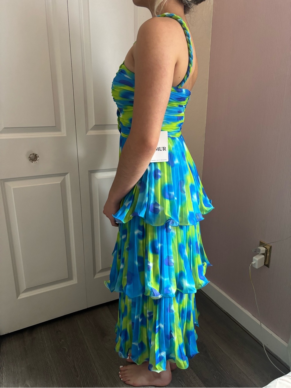 AMUR Blue and Green Tiered Maxi Dress